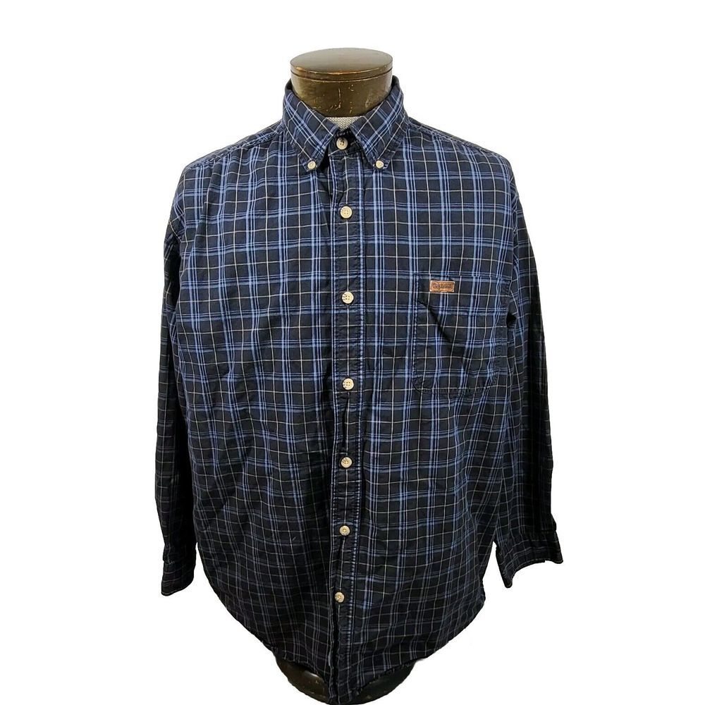 Carhartt Button‎ Up Shirt Mens XL Black Blue Plaid Long Sleeve Cotton Workwear